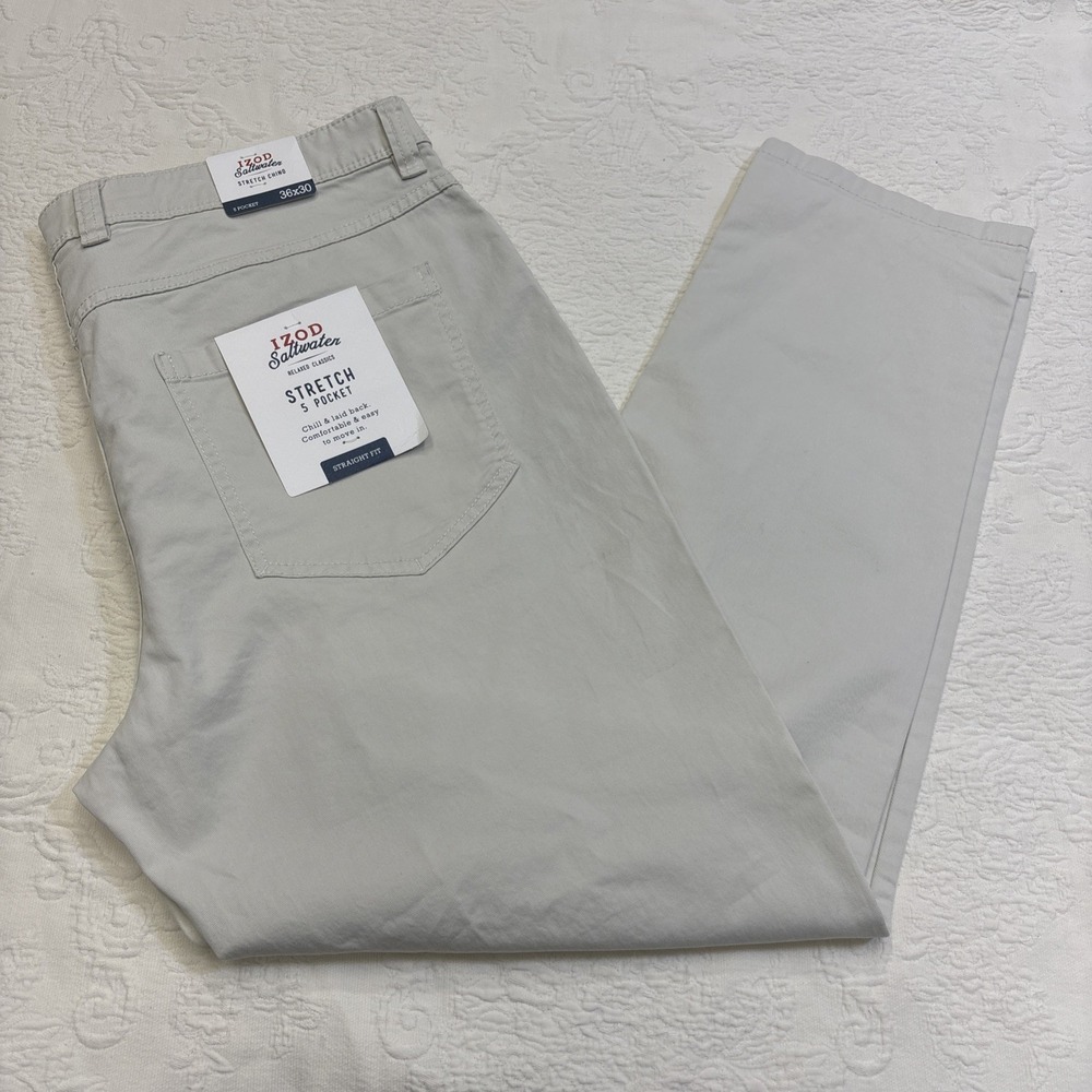 NWT IZOD Men's Sportflex Super Soft Premium Stretch 5 Pockets, Stone, 36W X 30L